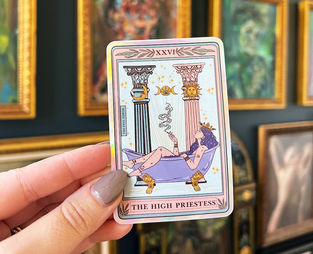 High Priestess Tarot Card Holographic Sticker, Waterproof Tarot