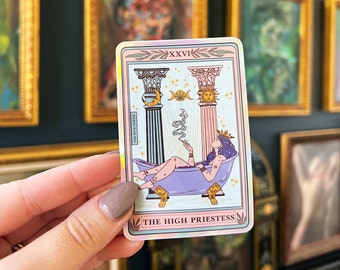 High Priestess Tarot Card Holographic Sticker, Waterproof Tarot Card Sticker, Water bottle, laptop, phone stickers