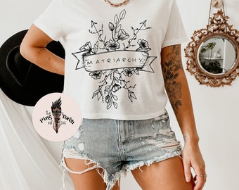 Feminist Crop Top Tee, Matriarchy feminist top, Feminist hand drawn design, Girl Power crop tee, womens rights crop