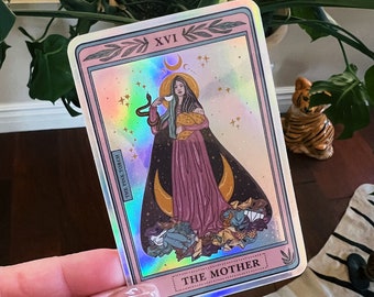 The Mother Tarot Card Holographic Sticker, Mom Life Tarot Waterproof Tarot Card Sticker, Water bottle, laptop, phone stickers