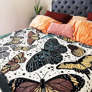 Manta con estampado de mariposas retro, manta con estampado de mariposas retro místicas, manta tapiz grande con estampado de polillas y mariposas.