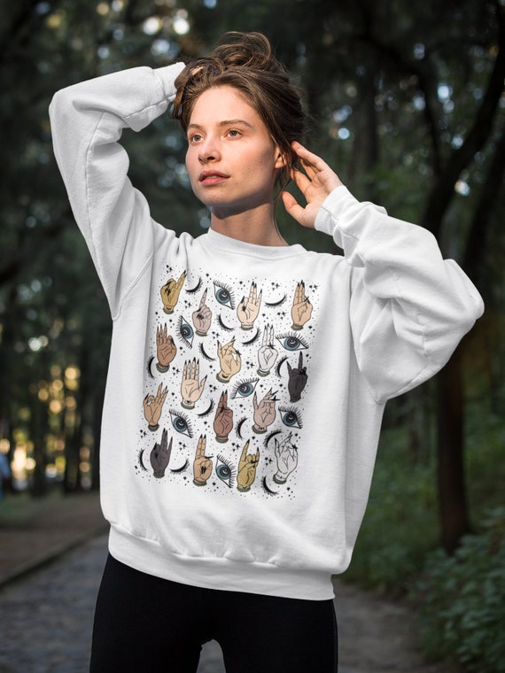 Witchy mudra hand pullover, hamsa hand witchy sweatshirt, mudra sweatshirt, hamsa sweatshirt, hand pattern sweatshirt