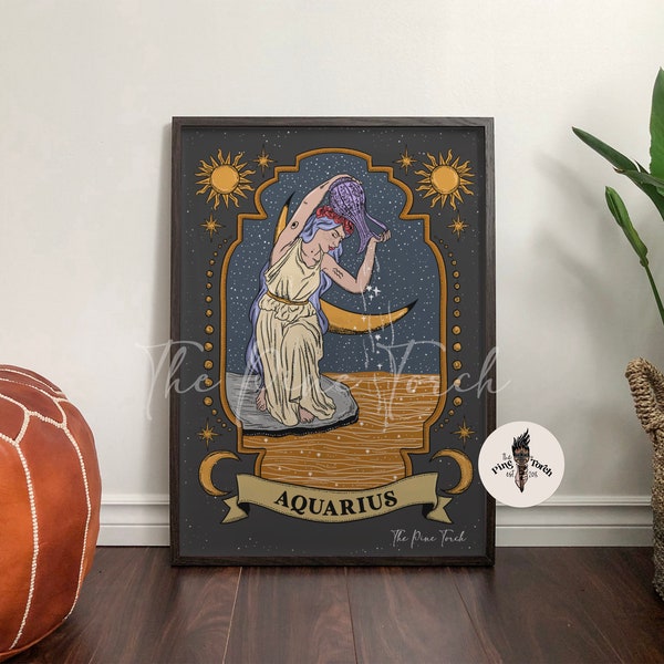 Aquarius zodiac framed print, Aquarius zodiac poster, Aquarius print, Aquarius art print, zodiac framed poster, framed zodiac gift