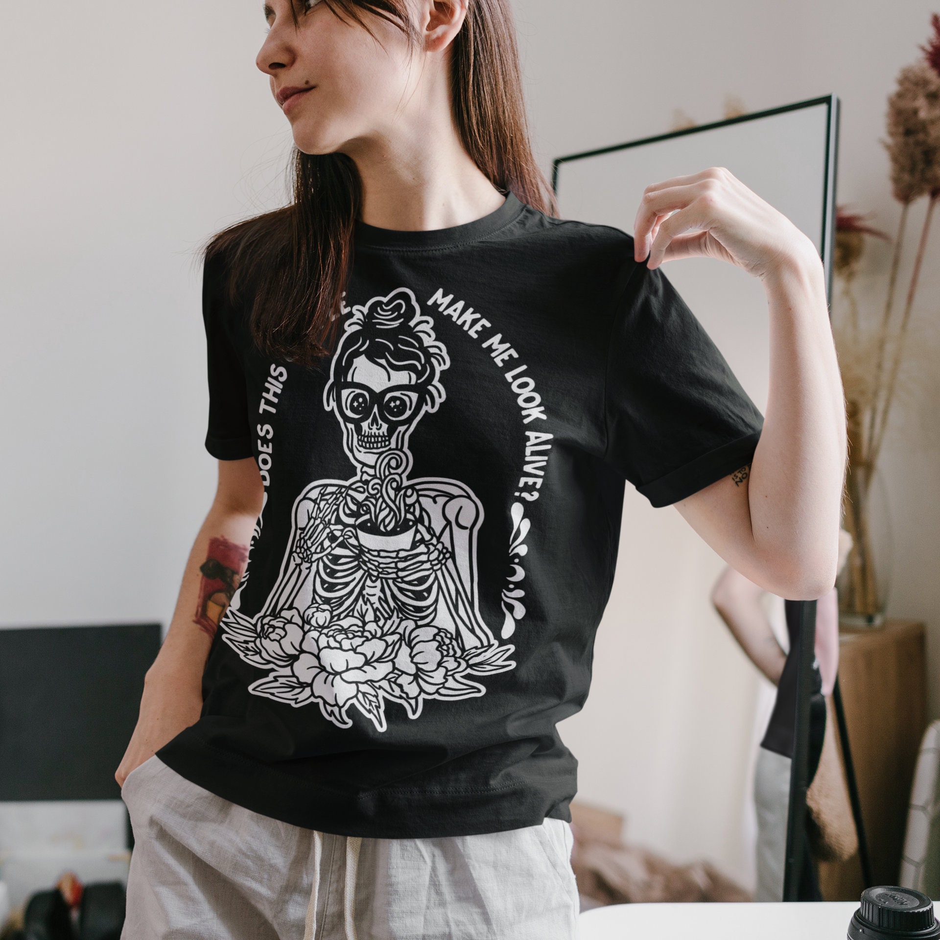 Funny Coffee Skeleton Shirt Dead Inside 