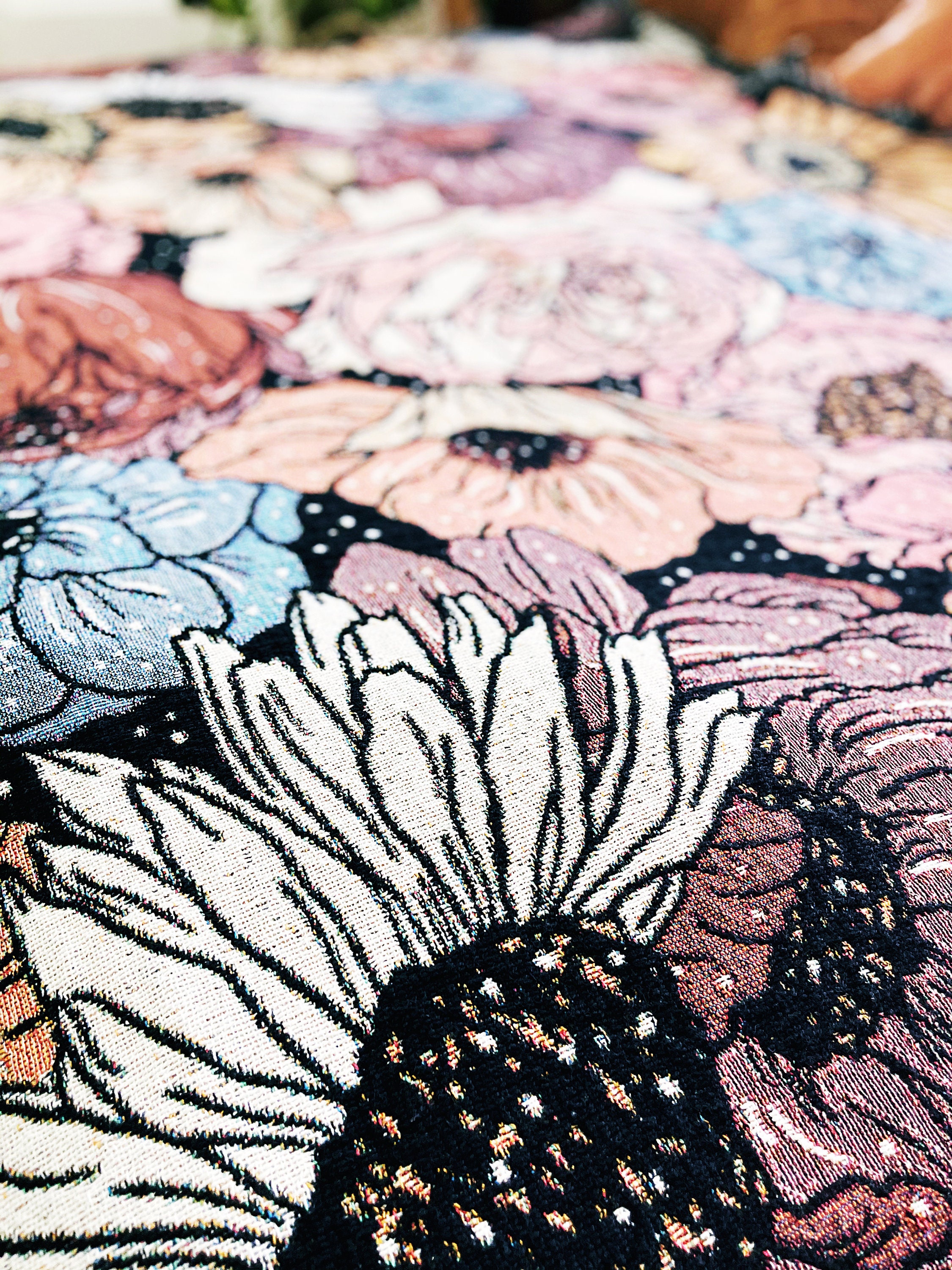 Retro Floral Woven Throw Blanket Floral Large Woven Blanket Etsy