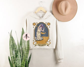 Aquarius zodiac Crop Hoodie, Aquarius crop hoodie, Aquarius sweatshirt, witchy Aquarius crop sweatshirt, crop hoodie, zodiac crop hoodie