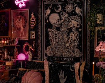 The Lovers Tarot Card Woven Throw Blanket, Skeleton Tarot Blanket Woven Throw, Tarot theme Large Throw Blanket, Tapestry throw blanket