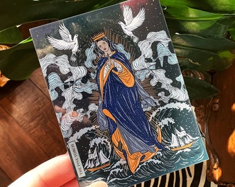 Our Lady Star of the Sea holographic Sticker, witchy lady of the sea goddess sticker, Waterproof Sticker, Water bottle laptop phone stickers