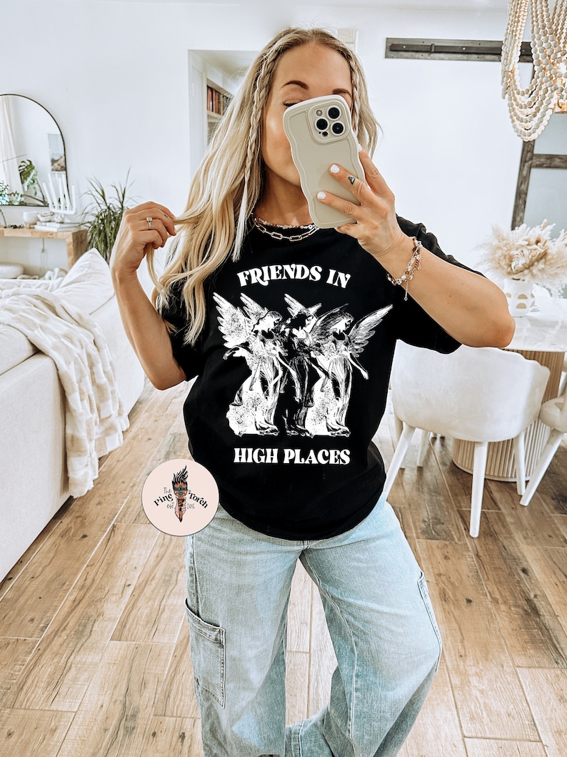Edgy Angel shirt, Friends in high places tee, Divine Intervention tee, Angel wings manifestation shirt, gothic angel shirt, Spiritual tee afbeelding 1