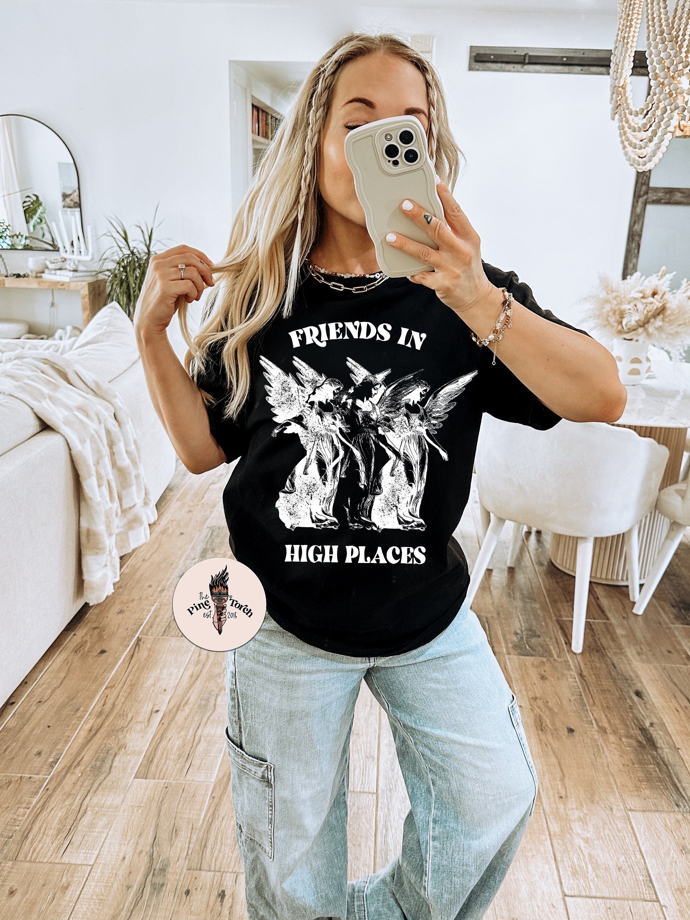 Edgy Angel shirt, Friends in high places tee,  Divine Intervention tee, Angel wings manifestation shirt, gothic angel shirt, Spiritual tee