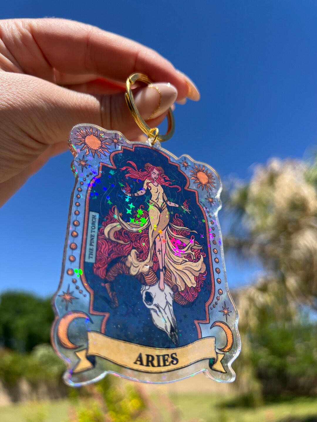 Aries Zodiac Holographic Keychain, Witchy Zodiac Gift, Aries Keychain ...