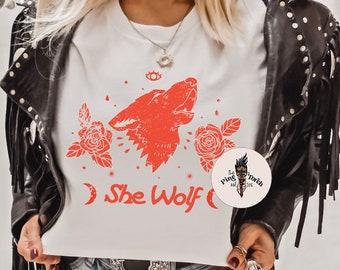 She Wolf Tee, Feminist Wolf Tee, Boho Wolf Shirt, Desert Wolf Shirt, Wolf Mom shirt, Wolf Shirt, Boho Desert Shirt, Boho Cactus Shirt