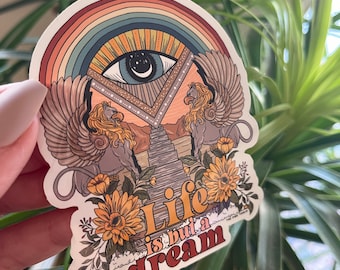 Griffin Rainbow Dream Vinyl Waterproof Sticker, Life is but a dream sticker, Waterproof vinyl Sticker, Water bottle, laptop, phone stickers