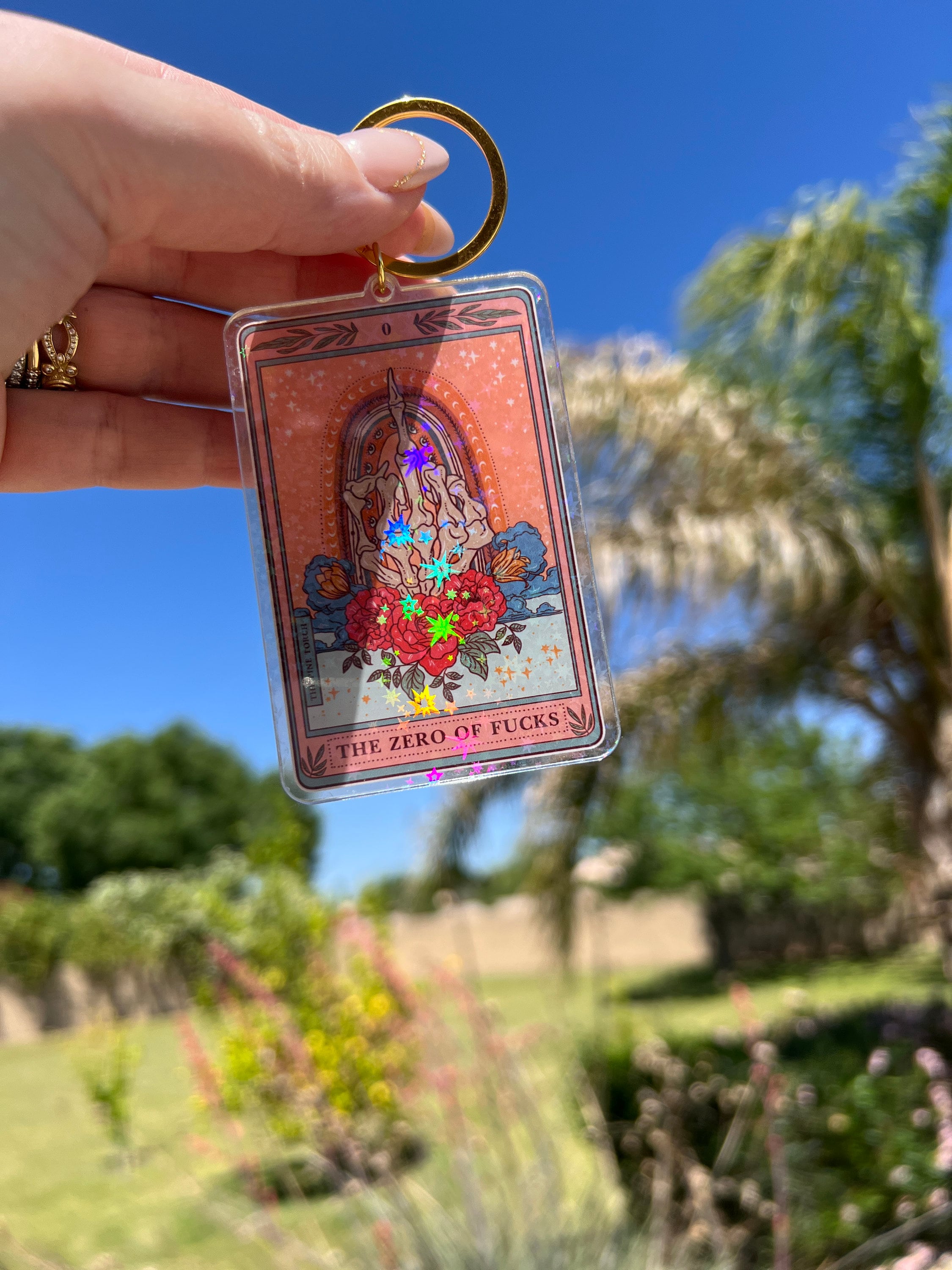 The Zero of Fs Tarot Card Holographic Keychain, Funny Skeleton Tarot Card keychain, Tarot Card Gift, Acrylic Tarot Keychain, Tarot Keychain