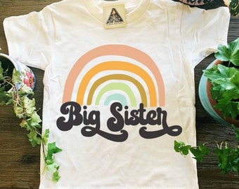 Big Sister Shirt, Retro Big Sister Shirt, Rainbow Sister Shirt, Big Sister Announcement, pregnancy announcement, matching sister shirts