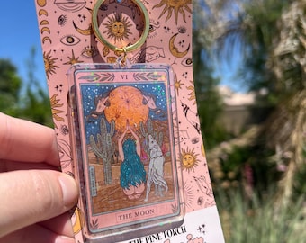 Llavero holográfico de la carta del Tarot de la Luna, llavero de la carta del Tarot de la Luna Bruja, regalo de la carta del Tarot, llavero acrílico del Tarot, llavero del Tarot