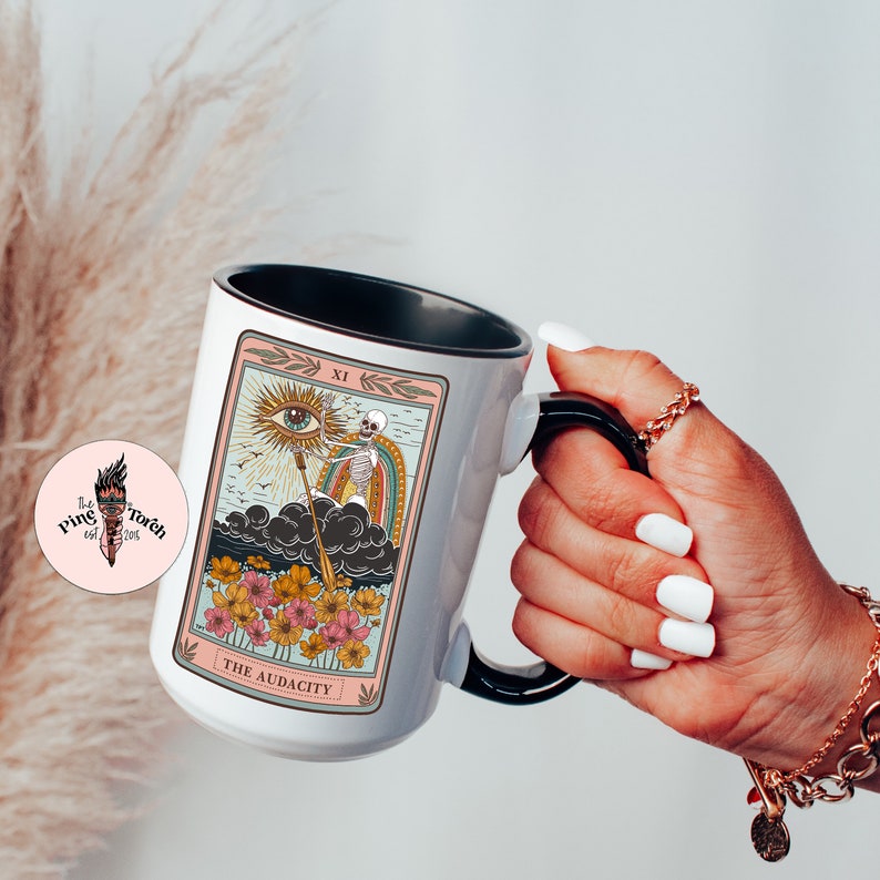 Audacity Tarot Card Mug, Occult skeleton tarot card Coffee mug, The audacity Tarot mug, witchy mug, witchy tarot card mug, the audacity mug image 2