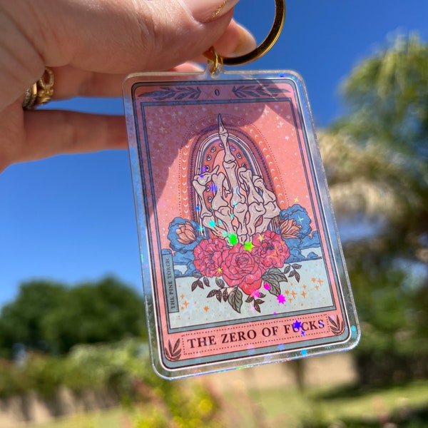 The Zero of Fs Tarot Card Holographic Keychain, Funny Skeleton Tarot Card keychain, Tarot Card Gift, Acrylic Tarot Keychain, Tarot Keychain