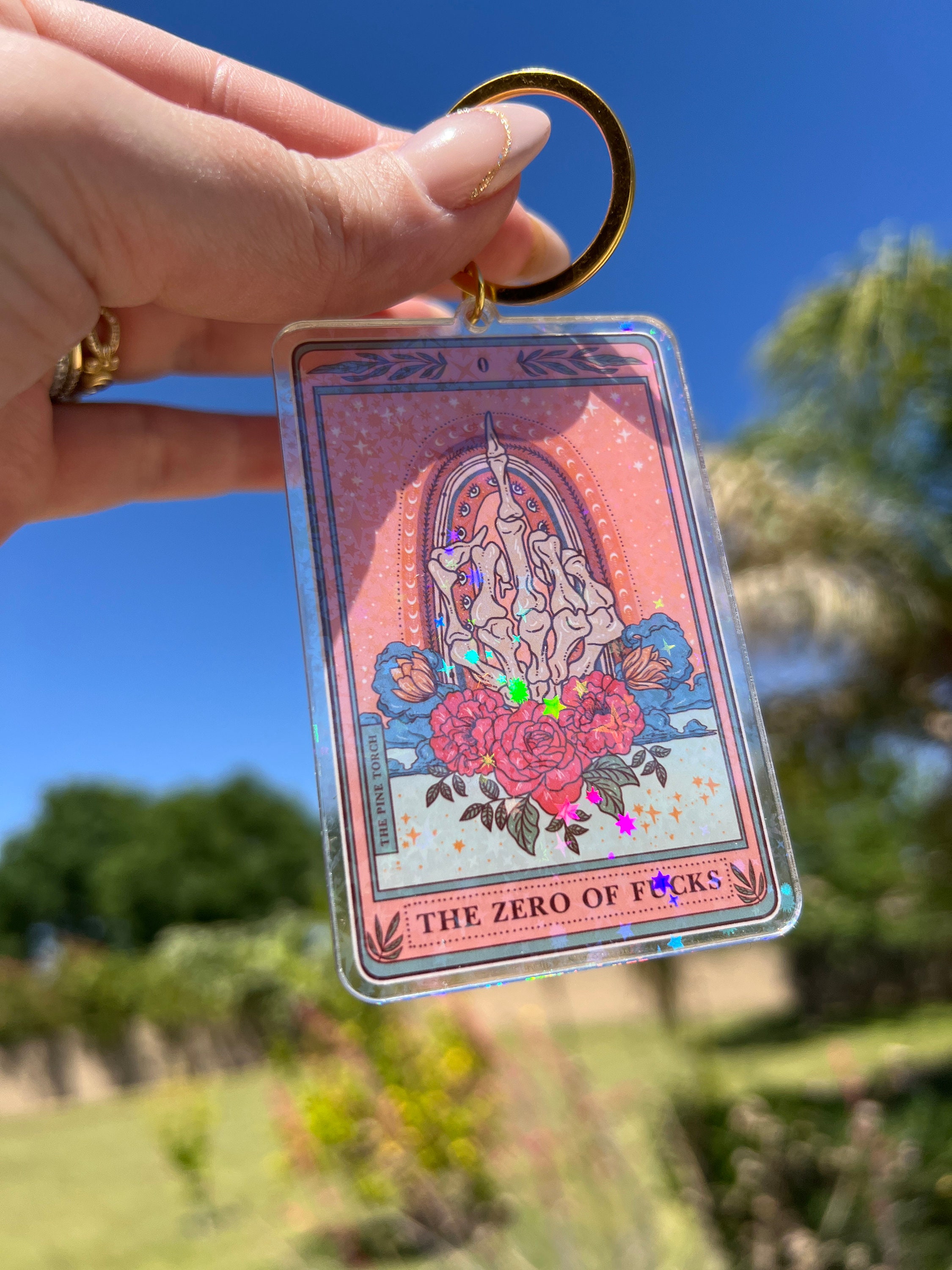 The Zero of Fs Tarot Card Holographic Keychain, Funny Skeleton Tarot Card keychain, Tarot Card Gift, Acrylic Tarot Keychain, Tarot Keychain