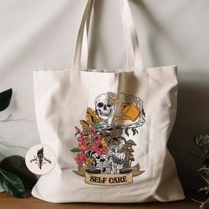 Self Care Skeleton Jumbo Tote, Extra large skeleton grocery tote, floral skeleton tote, jumbo large reusable tote grocery bag