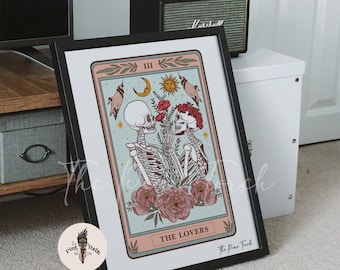 The Lovers Tarot framed print, The Lovers Tarot Card poster, Skeleton Lovers Tarot print, Lovers tarot print, Lovers tarot framed poster