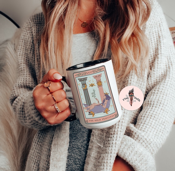 The High Priestess Tarot Card Mug, High priestess tarot card Coffee mug, Smoking Tarot mug, witchy mug, witchy tarot mug, high priestess