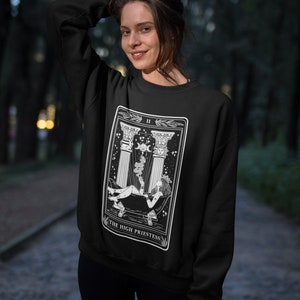 The High Priestess Tarot card Pullover, High Priestess tarot card crewneck pullover, priestess tarot card pullover, tarot pullover