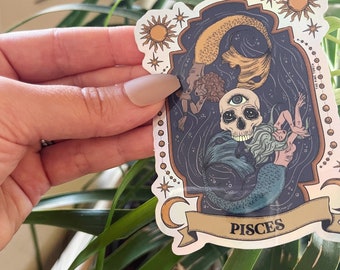Pisces Zodiac Holographic Sticker, Pisces Zodiac sticker, Waterproof Tarot Card Sticker, Water bottle, laptop, phone stickers
