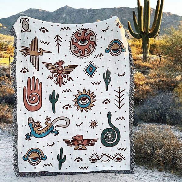 Aztec Eagle Pattern Print Hooded Blanket main image 1
