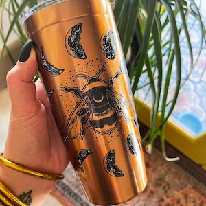 Witchy Moon Bee Tumbler, Witchy Moon Bee Occult tumbler, Moon Bee Mystical Coffee tumbler, Moon bee witchy tumbler