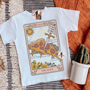 The Pizza Tarot Card Kids Tee, mystical pizza tarot kids shirt, pizza slice tarot card kids shirt, the pizza kids tee, pizza kids tee