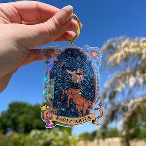 Sagittarius Zodiac Holographic Keychain, Witchy zodiac gift, Sagittarius keychain, Zodiac all signs Gift, Acrylic zodiac Keychain