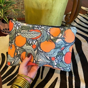 Orange citrus Pattern Zipper Cosmetic Pouch, orange Pattern cosmetic zipper pouch, orange citrus cosmetic case, oranges cosmetic zip pouch
