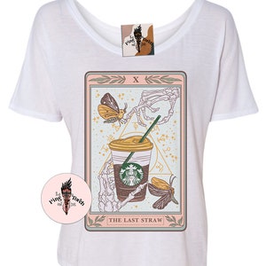 The Last Straw Skeleton coffee Slouchy Tarot Card Shirt, Coffee Skeleton Tarot Card off the shoulder Tee, Coffee tarot card shirt