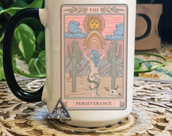 Perseverance Tarot Card Mug, Mystical tarot Coffee mug, mystical desert Tarot mug, witchy mug, witchy tarot card mug, moon mug, mama mug