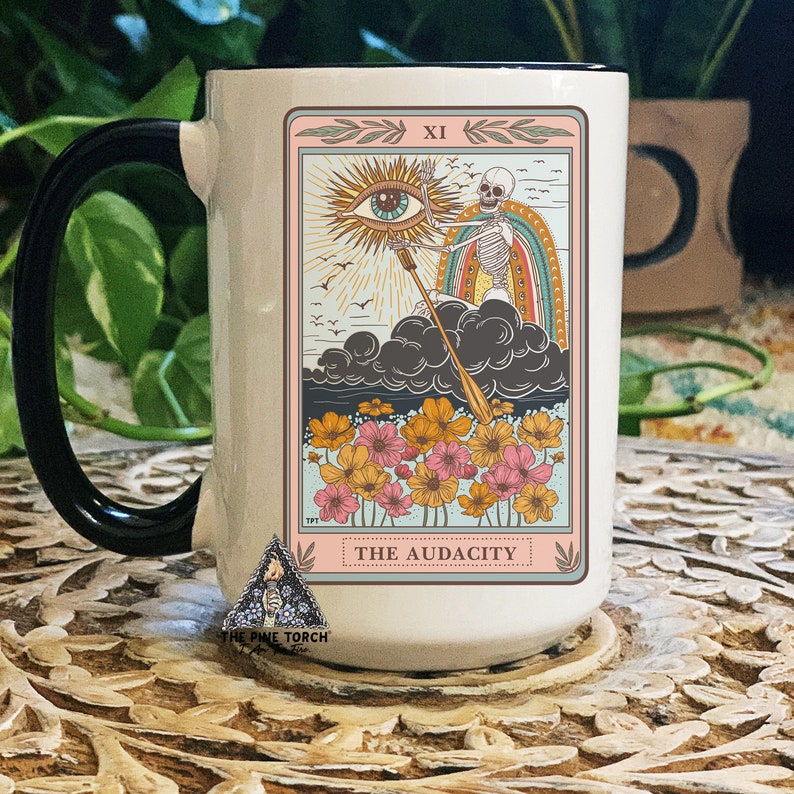 Audacity Tarot Card Mug, Occult skeleton tarot card Coffee mug, The audacity Tarot mug, witchy mug, witchy tarot card mug, the audacity mug 