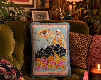 The Audacity Tarot Plush Embroidered Pillow, The Audacity Tarot Pillow, Tarot Card plush, oversized embroidered plush pillow, tarot pillow