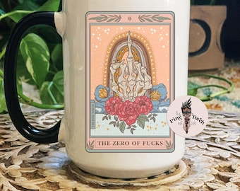 Tarot Card Mug, Occult tarot mug, Zero of Fucks Tarot mug, witchy skeleton tarot mug, witchy tarot card mug, skeleton finger mug