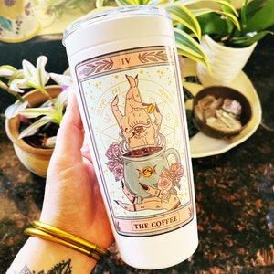 The Coffee Tarot Card Tumbler, Occult coffee tarot card tumbler, The coffee Tarot tumbler, coffee caffeine tarot card tumbler