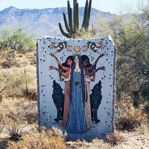 Hecate triple moon woven blanket, Hecate oversized throw blanket, hecate triple moon woven fringe throw, hecate blanket, hecate triple moon