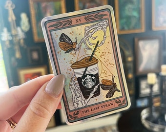 The Last Straw Tarot Card Holographic Sticker,Coffee Tarot Card sticker, Waterproof Tarot Card Sticker, Water bottle, laptop, phone stickers