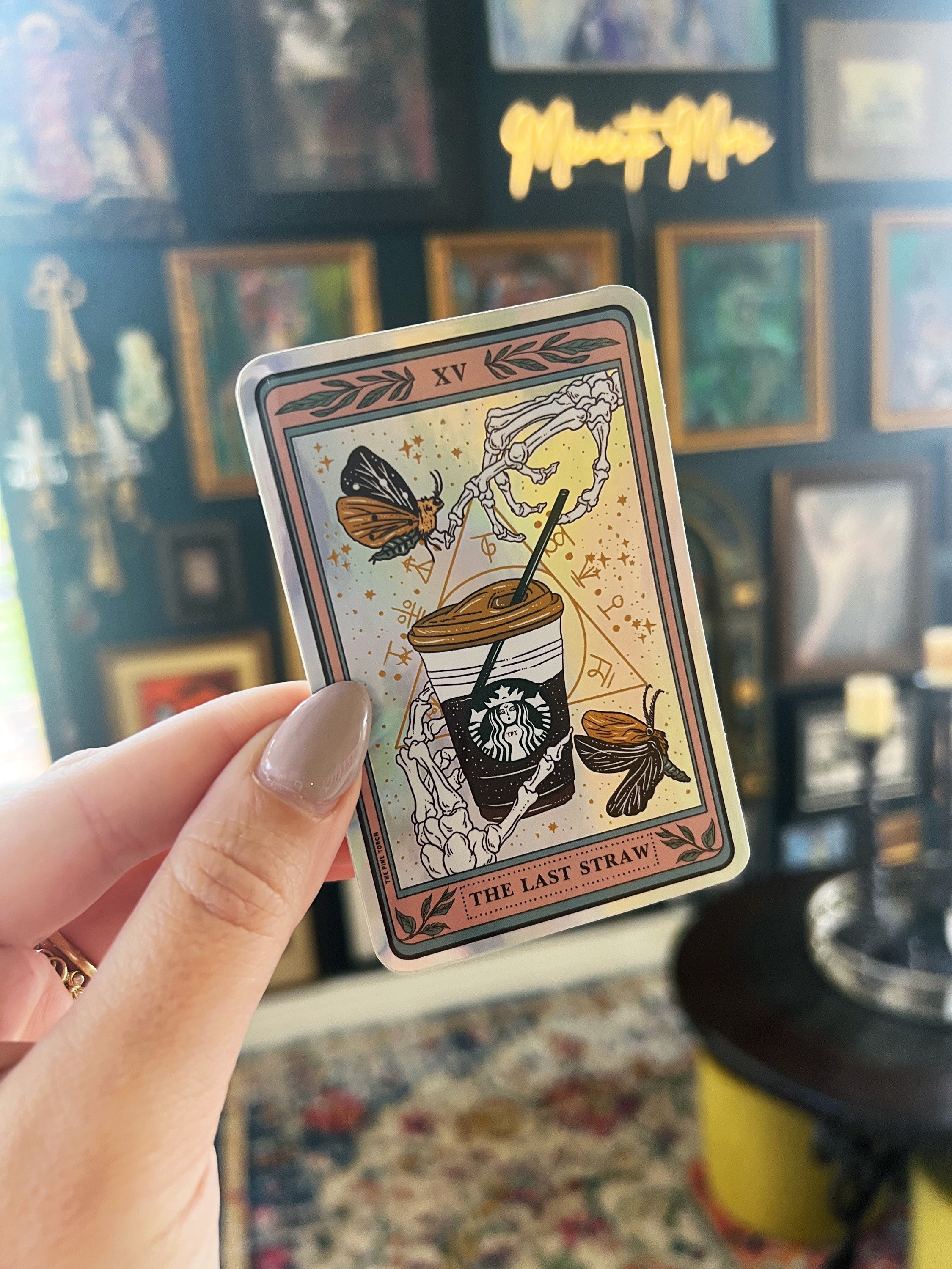 The Last Straw Tarot Card Holographic Sticker,Coffee Tarot Card sticker, Waterproof Tarot Card Sticker, Water bottle, laptop, phone stickers