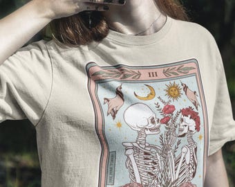 The Lovers Tarot Card Shirt, Skeleton Lovers Tarot Card Tee, Lovers floral skeleton shirts, Tarot Lovers, tarot card lovers tee