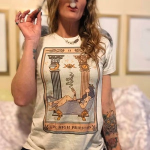 The High Priestess full color Tarot Card Shirt, Priestess Tarot Card Tee, High Priestess tarot, Tarot priestess, mystical moon shirt image 1