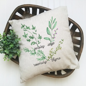Herbs Pillow Cover, parsley sage rosemary thyme pillow, botanical herbs pillow, thyme pillow, herbs pillow case, 18x18 pillow cover