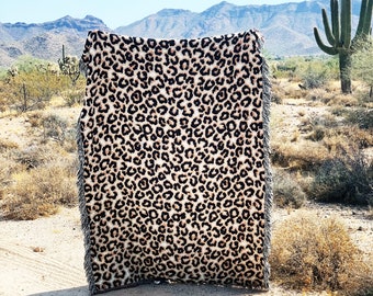 Leopard Print oversized Throw Blanket, Leopard Pattern Woven Throw, leopard Large Tapestry Throw Blanket, leopard fringe blanket