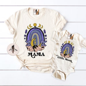 50% OFF DEAL of the DAY: Witchy Mama Child Mommy and Me Set, Gothic Mystical Witchy Rainbow Moon Women&#39;s Shirt, Mystical Moon Child