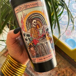 The Mom Boss Tarot Card Tumbler, Occult mom boss tarot card tumbler, Funny mom skeleton Tarot tumbler, working mom tarot card tumbler