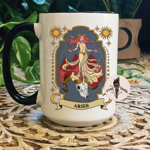 Aries Zodiac Mug, Zodiac Coffee mug, Aries mug, witchy Aries mug, Aries birthday gift, Aries zodiac mug