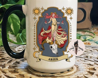 Aries Zodiac Mug, Zodiac Coffee mug, Aries mug, witchy Aries mug, Aries birthday gift, Aries zodiac mug